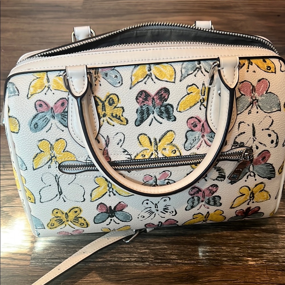 Coach White and Yellow Satchel with Butterfly Print